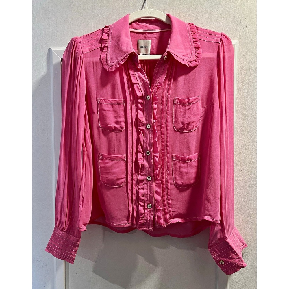 Anthropologie Maeve Pink Viscose Ruffle Long Sleeve Blouse PXS NWT OB2253635